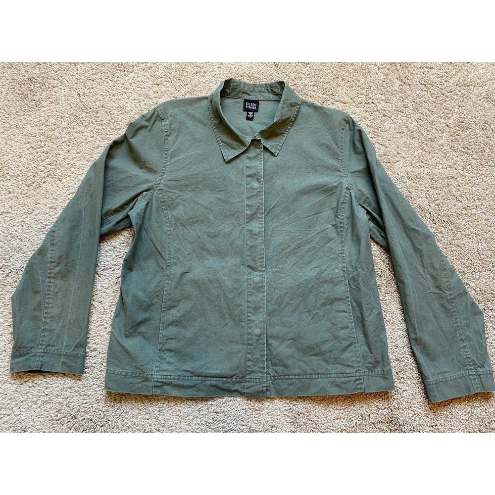 Eileen Fisher Women Snap Shirt Jacket Cotton Barn Coat Utility Lagen Med sku5